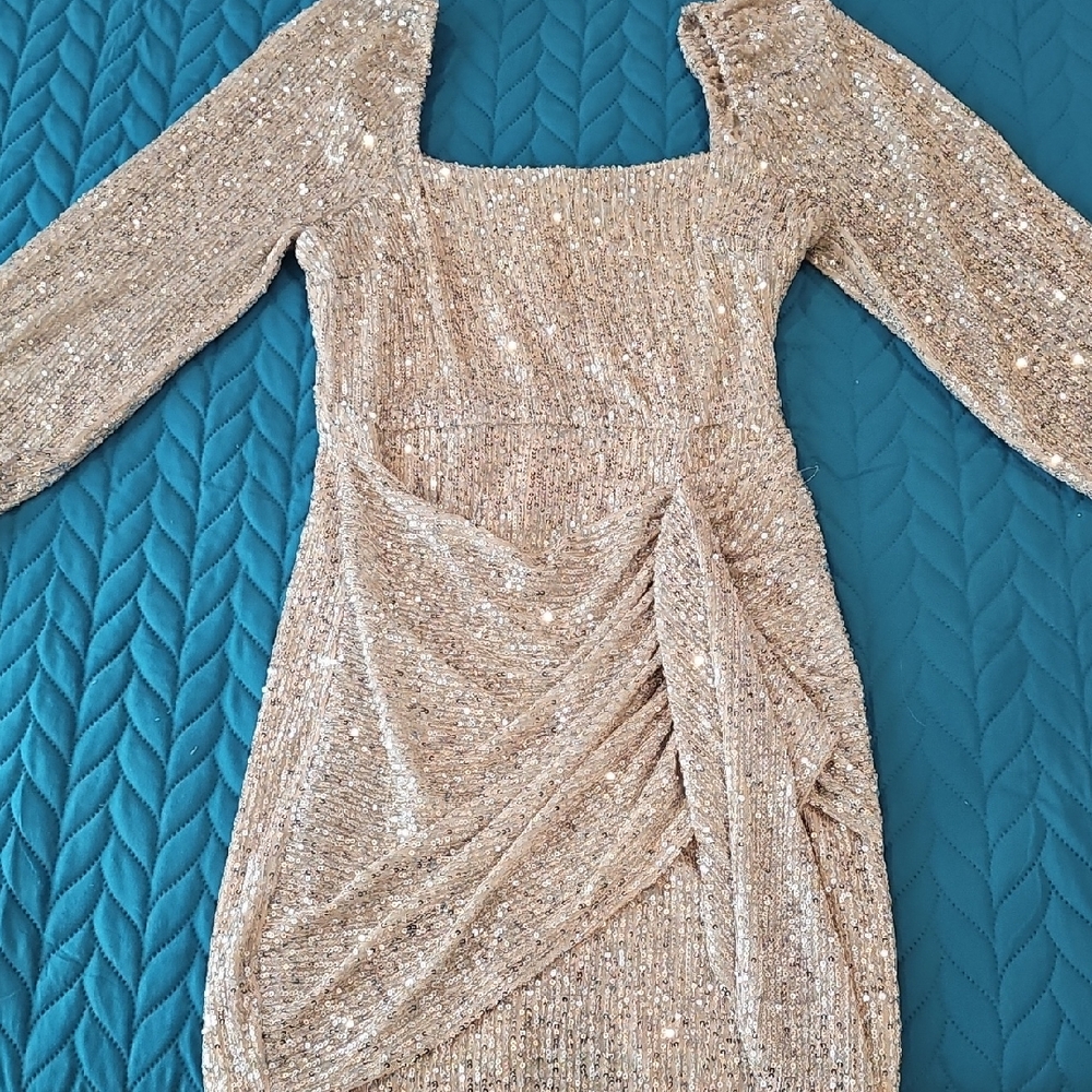 Altar'd State Shimmering Long Sleeve Dress in Silver